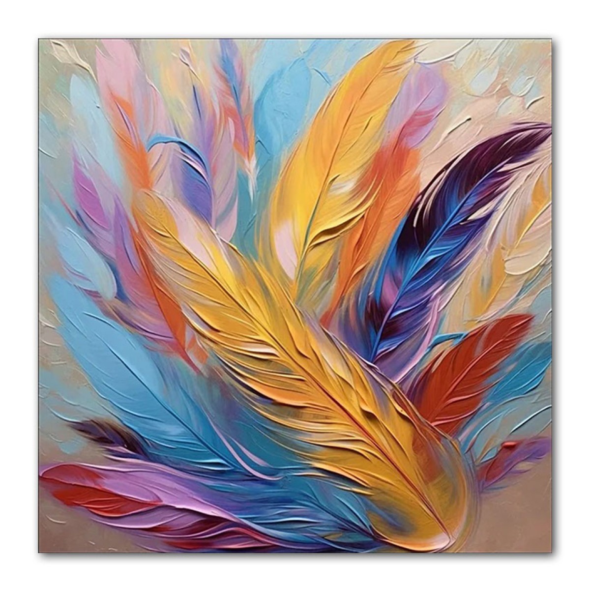 Colorful Bird Feather II 3d Heavy Textured Partial Oil Painting